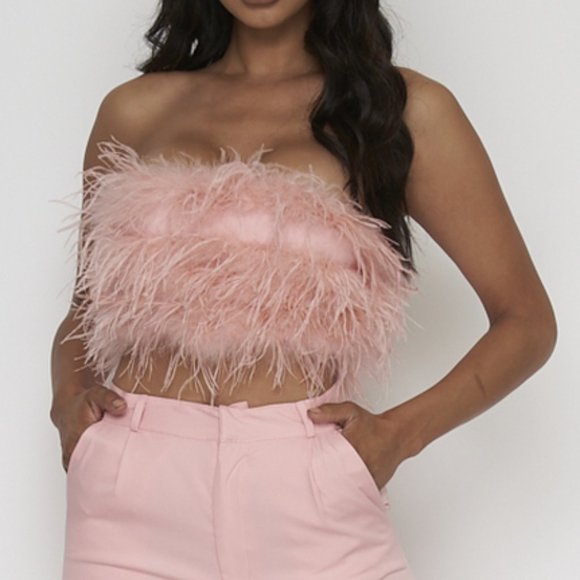 THE IT FACTOR 2 PIECE Pink Feather top & Pants - Picture 2 of 6